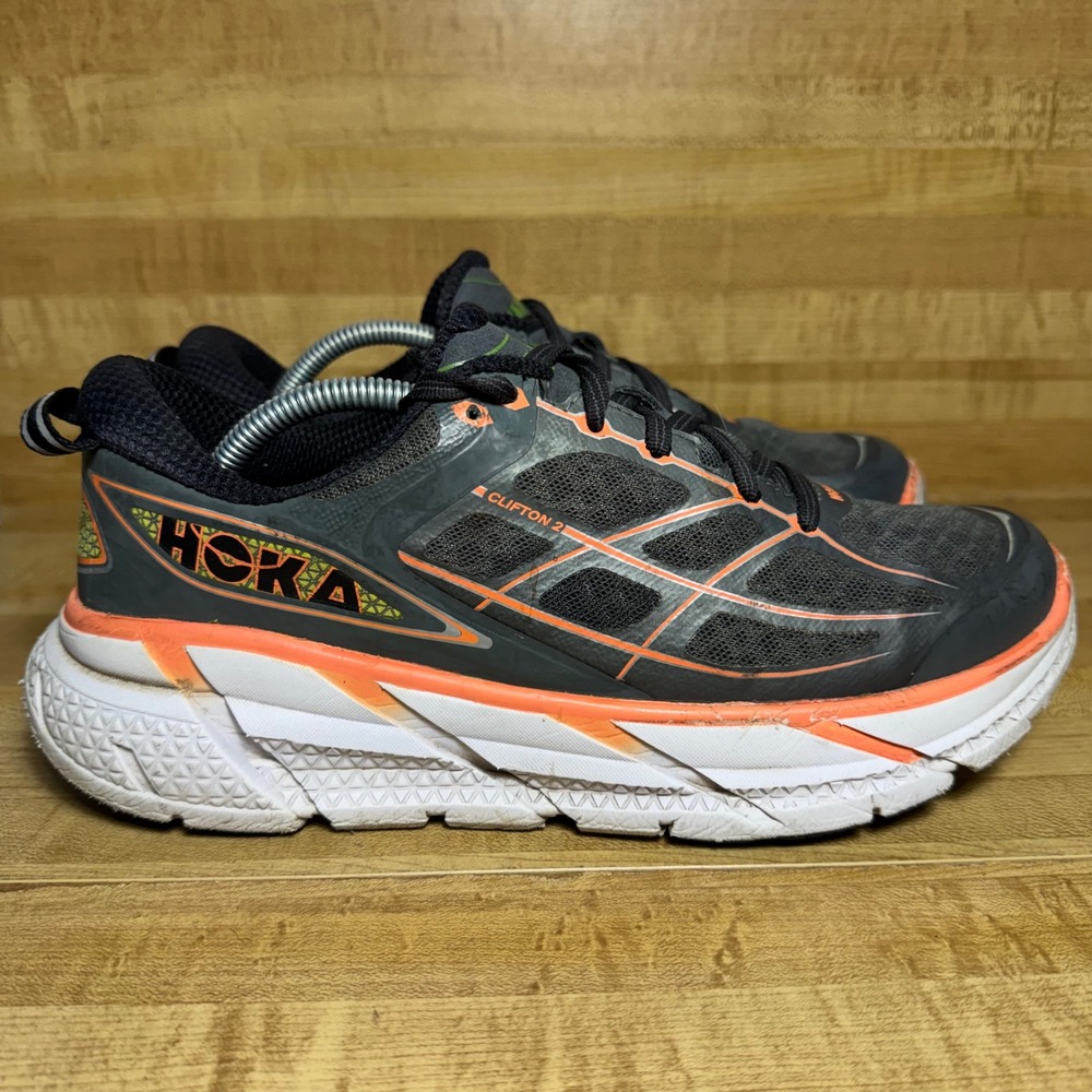 Hoka One One Clifton 2 Mens Running Shoes Gray Orange 1008328 Size 8.5